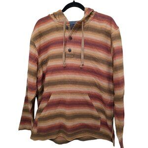 Pendleton Men Double soft Striped Hooded Button-Up Pullover Sweatshirt Size M